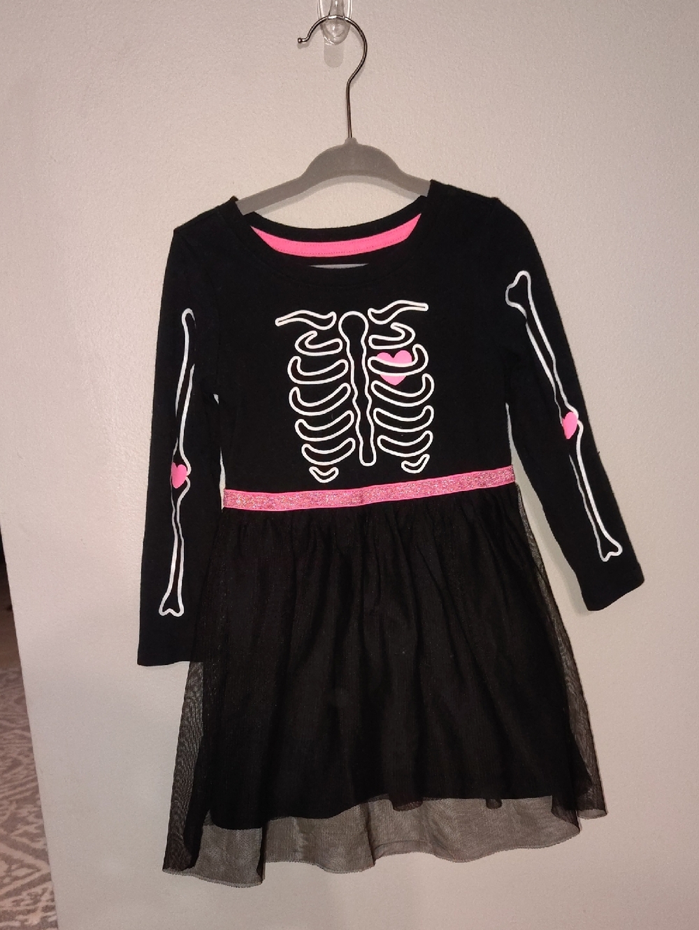 Cat & Jack Black Dress Skeleton with Pink Accents